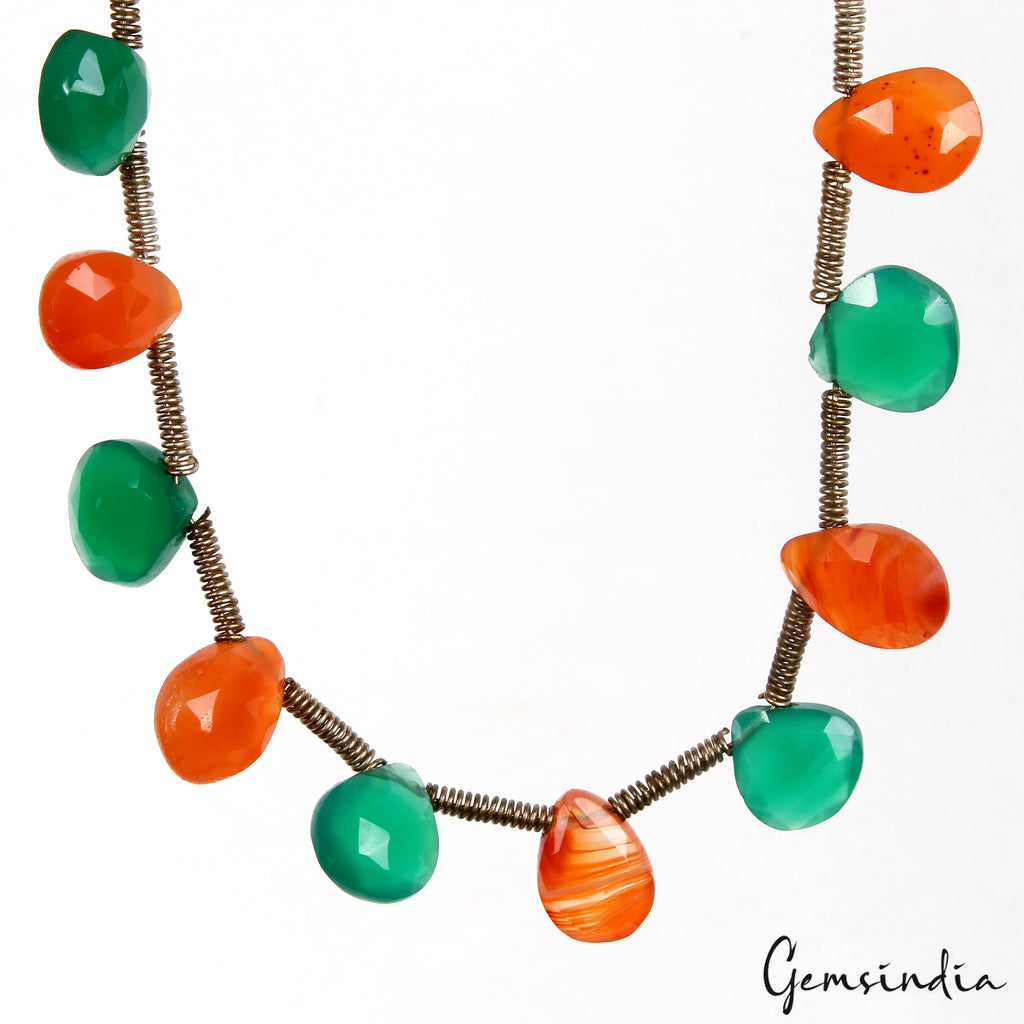 Natural Carnelian & Onyx Gemstone Teardrop Faceted Beads 10mm-12mm Strand 6 Inch