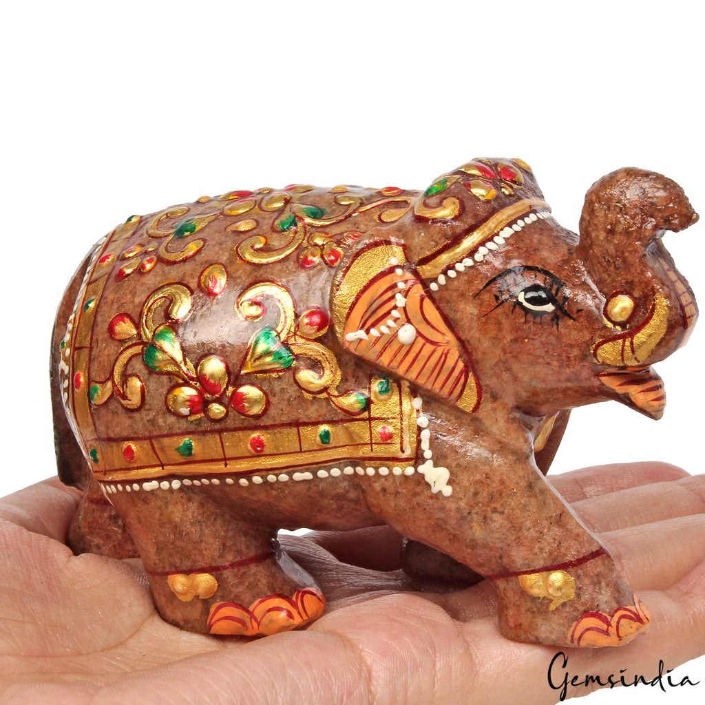 Aventurine Elephant Figurine, Brown — 111x65x53mm, 1840 Ct, India