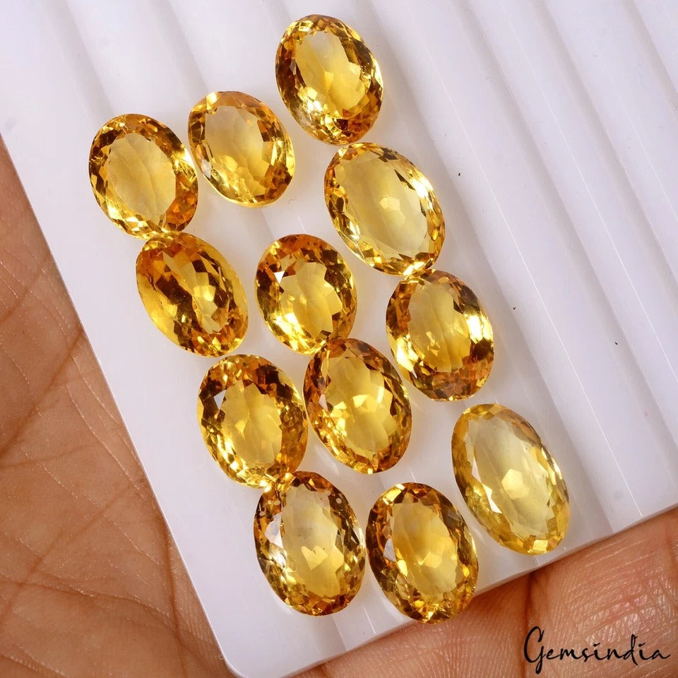 VVS 12 Pcs Natural Citrine 11mm-13mm Oval Cut Untreated Loose Jewelry Gemstones