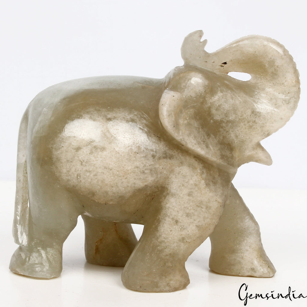 1350 Carat Natural Aventurine Trunk Up Elephant Sculpture/ Home Decor Figurine