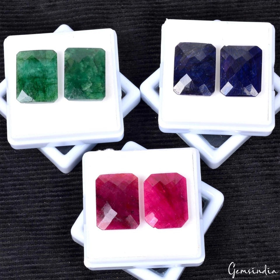 3 Pair Estate Genuine Multi Gems Loose Colorful Jewelry Stones Collection w/Box