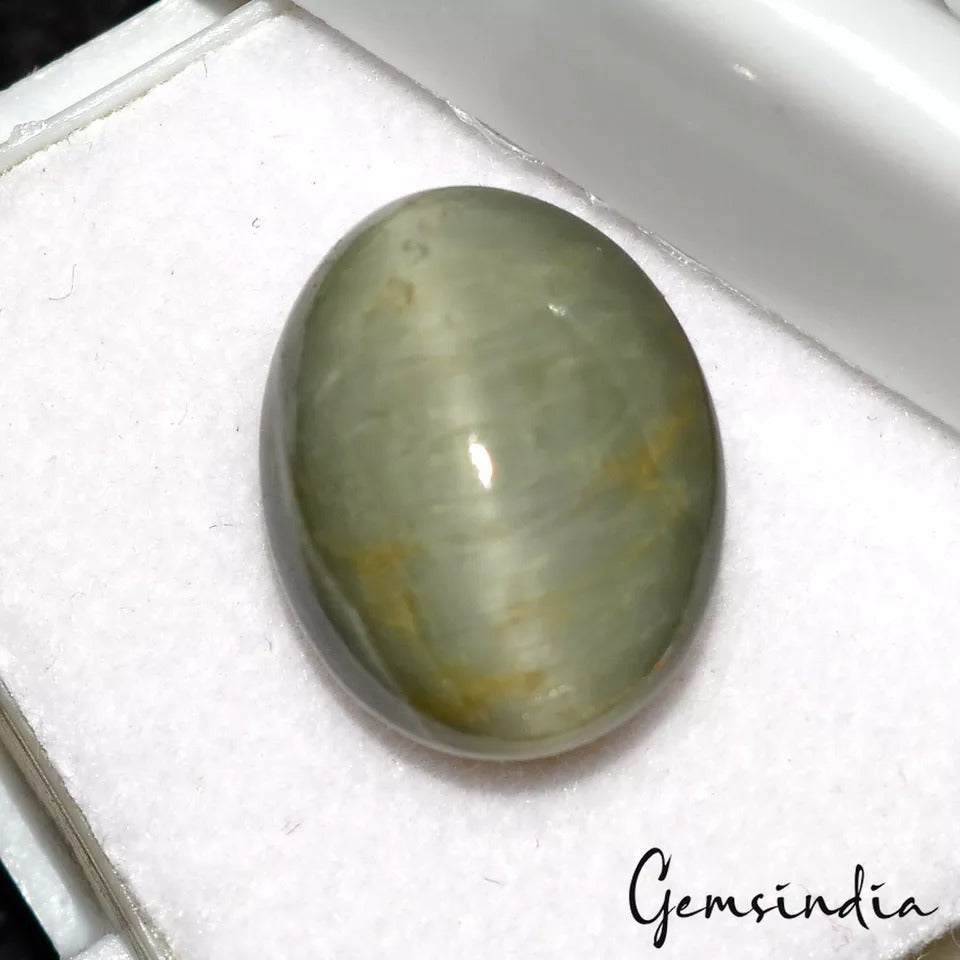 Certified 5.70 Ct Natural Untreated Green Chrysoberyl Cats Eye Oval Cab Huge Gem
