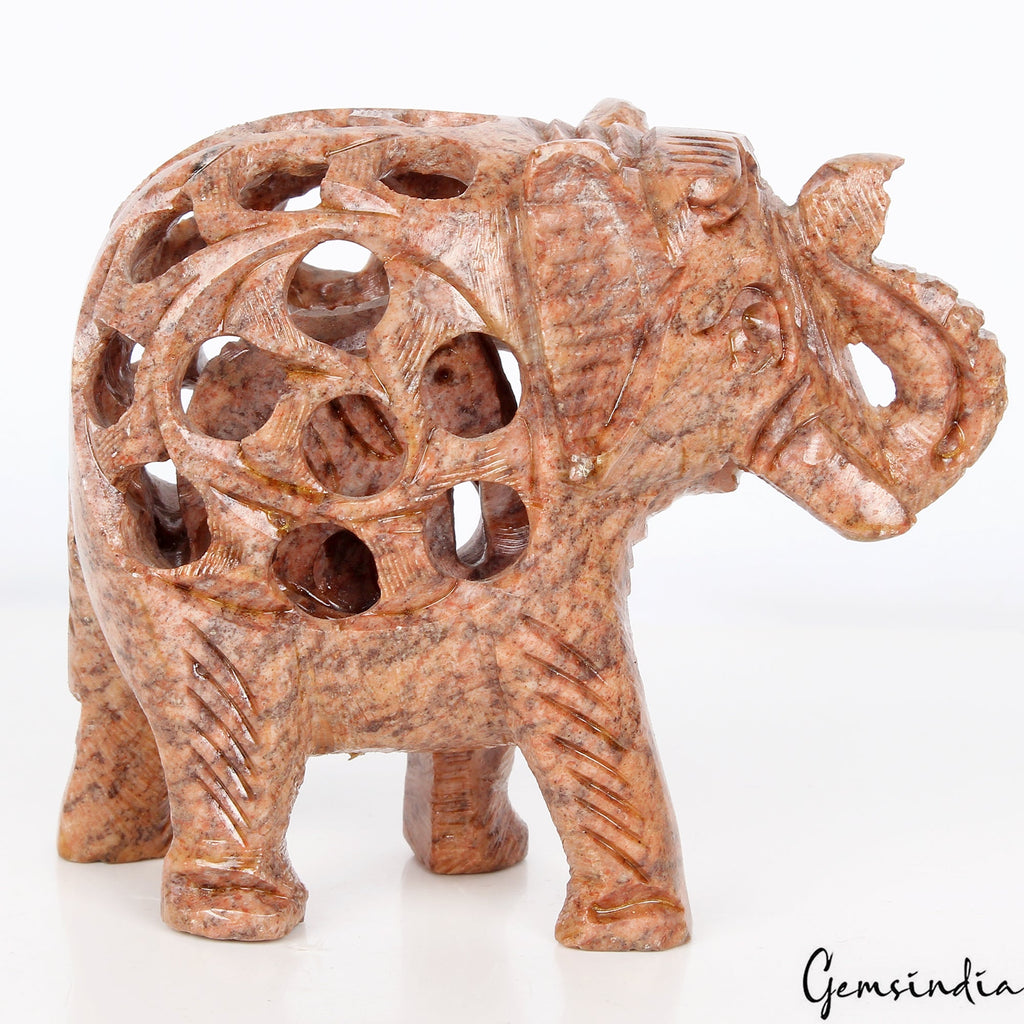 Hand Carved 1170 Ct Soapstone Trunk Up Elephant Animal Figurine/Sculpture/Decor