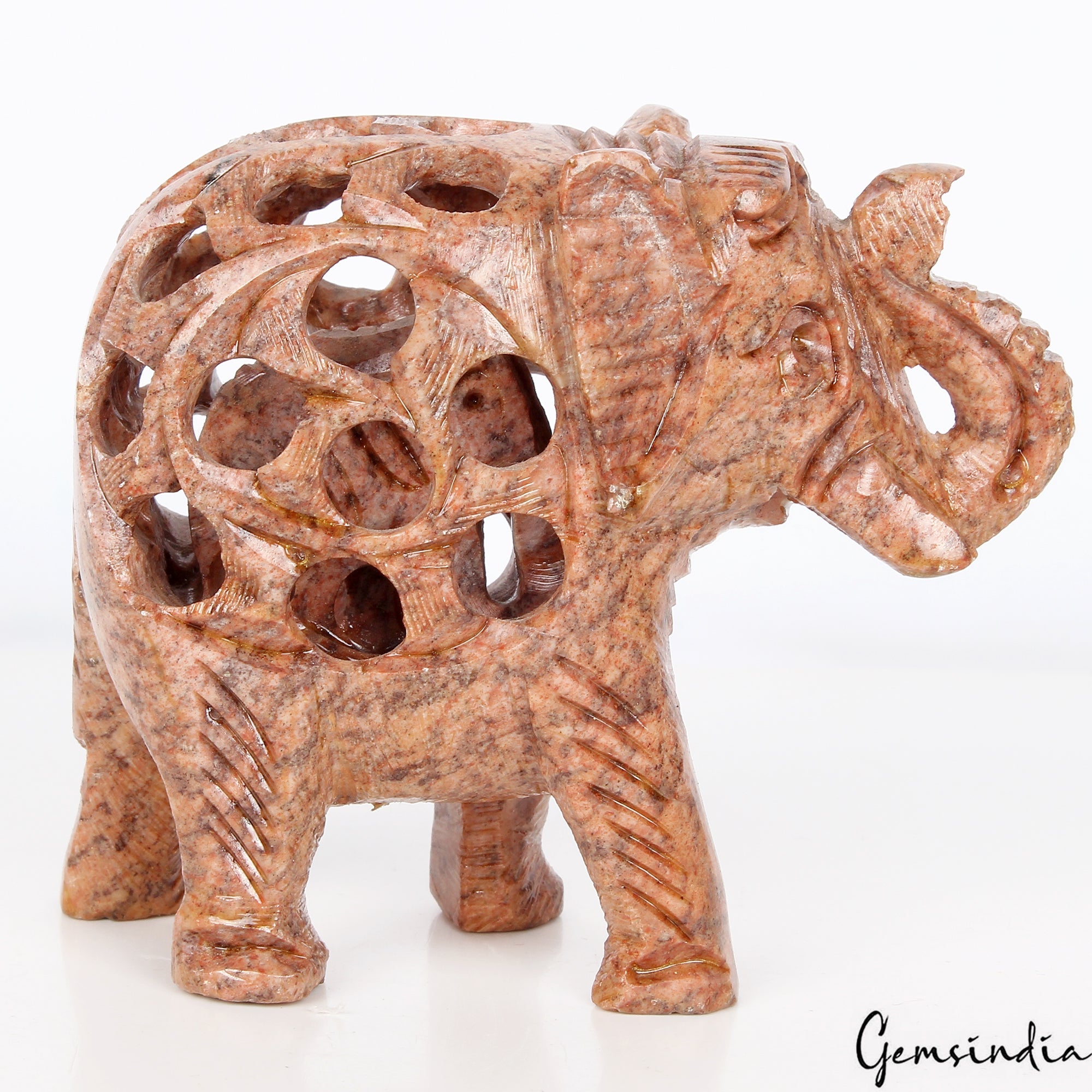 Hand Carved 1170 Ct Soapstone Trunk Up Elephant Animal Figurine/Sculpture/Decor