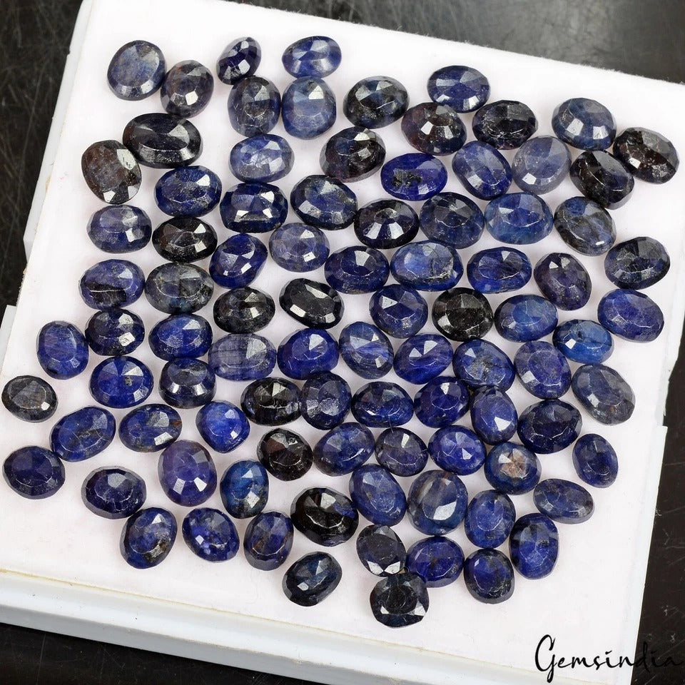 Certified 213 Ct/90 Pcs Natural Blue Sapphire Oval Loose 6-10mm Gems For Jewelry