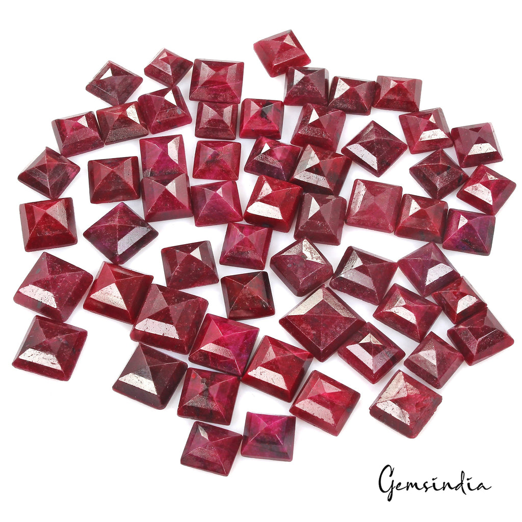 Certified 700 Cts/57 Pcs Natural Red Ruby Square Cut Loose Gems Lot For Jewelry