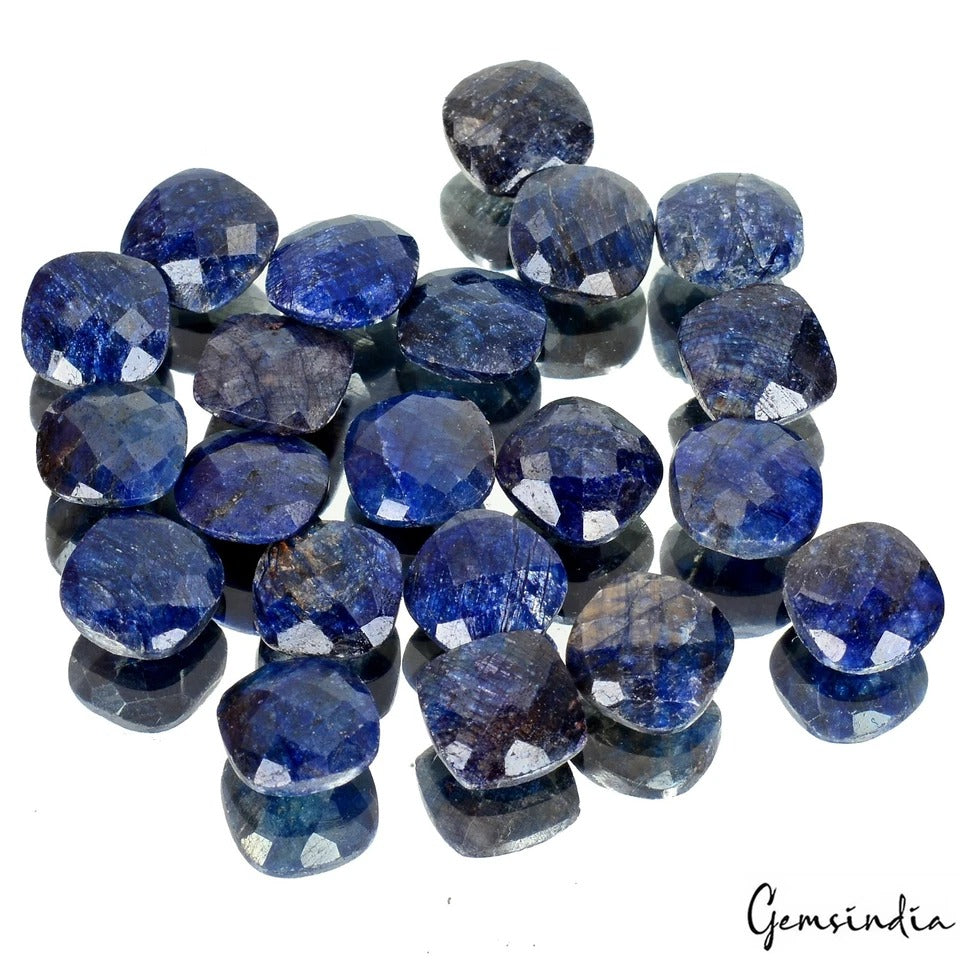 95.20 Cts/21 Pcs Natural Blue Sapphire Cushion Checker Cut Calibrated 10mm Gems