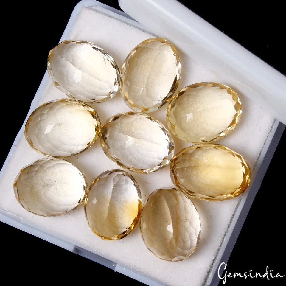 Certified 79.80 Cts/9 Pcs Natural Brazilian Untreated Yellow Citrine Oval Gems