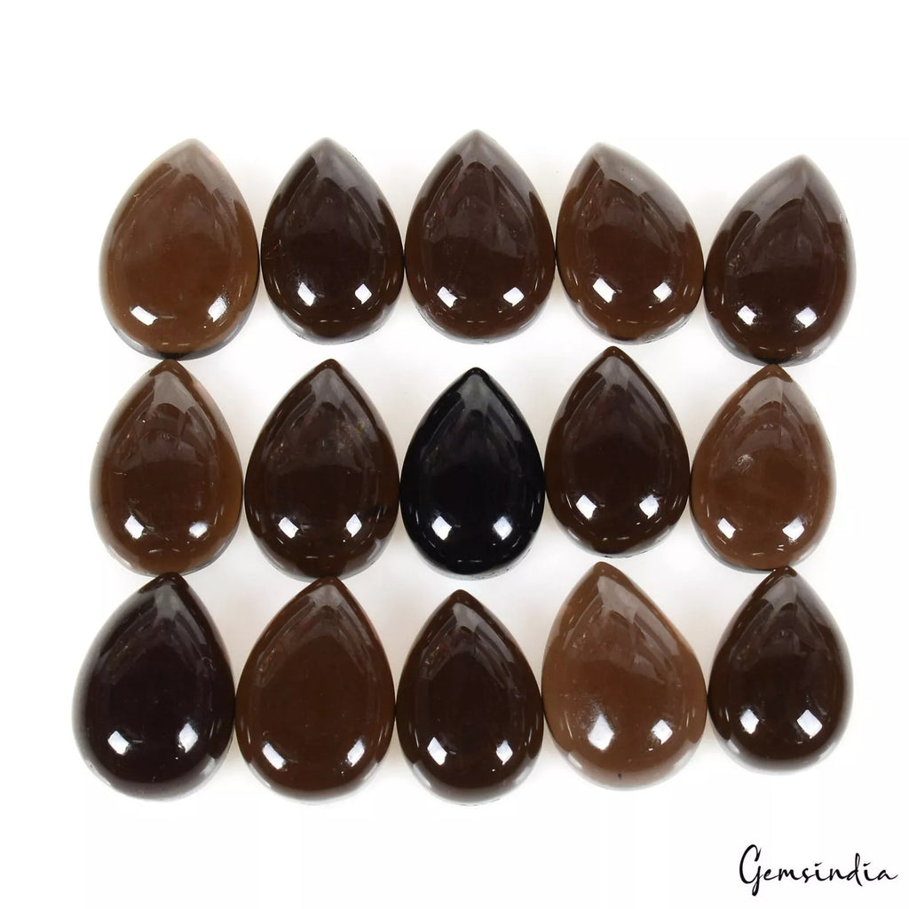 Smoky Quartz Lot, Cabochon, Pear cabochon, Untreated — 15 Pieces, 12mm to 14mm, 78.00 Ct, Madagascar