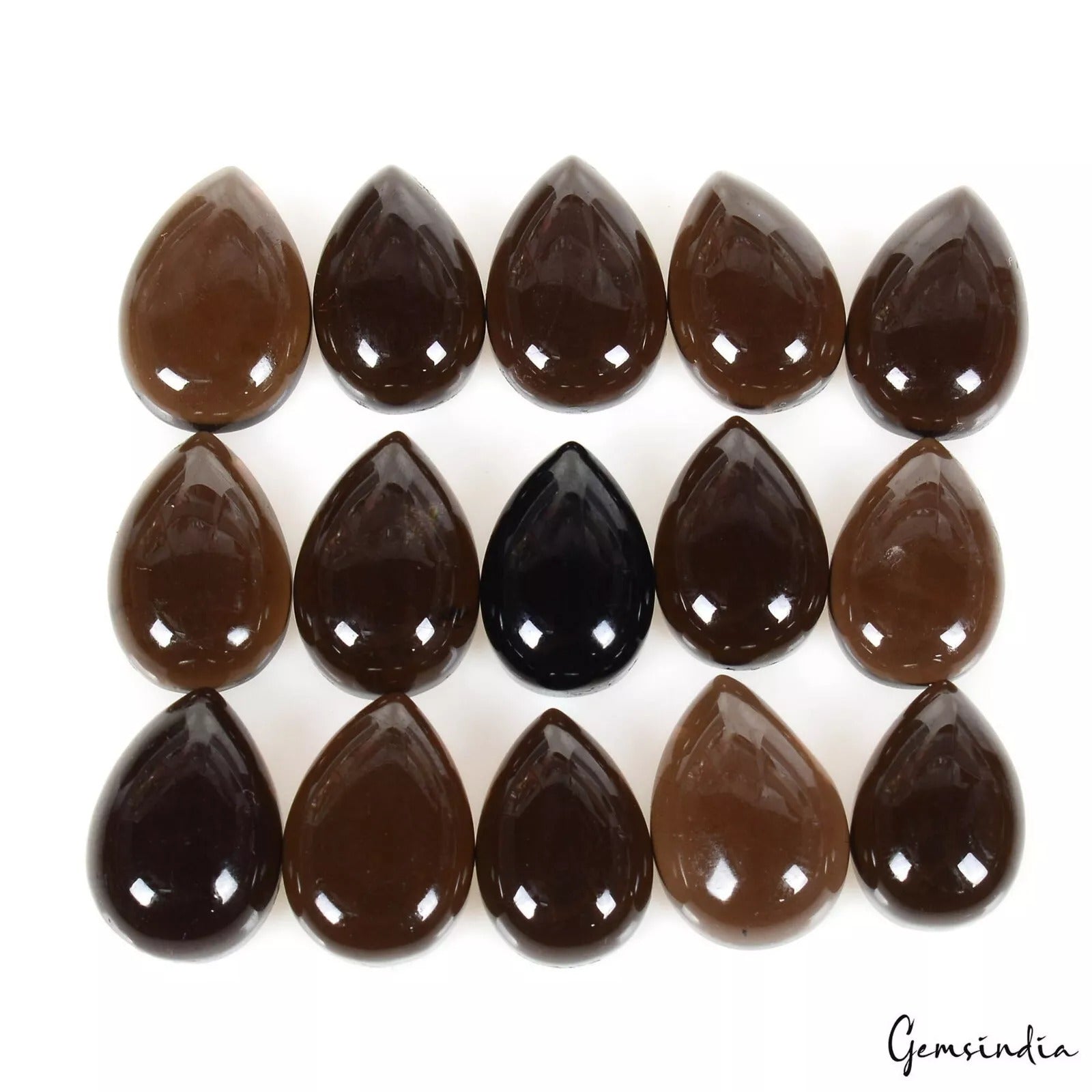Smoky Quartz Lot, Cabochon, Pear cabochon, Untreated — 15 Pieces, 12mm to 14mm, 78.00 Ct, Madagascar