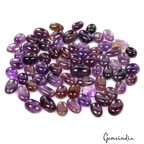 Amethyst Lot, Cabochon, Untreated, Purple — 67 Pieces, 8mm to 15mm, 300 Ct, Brazil