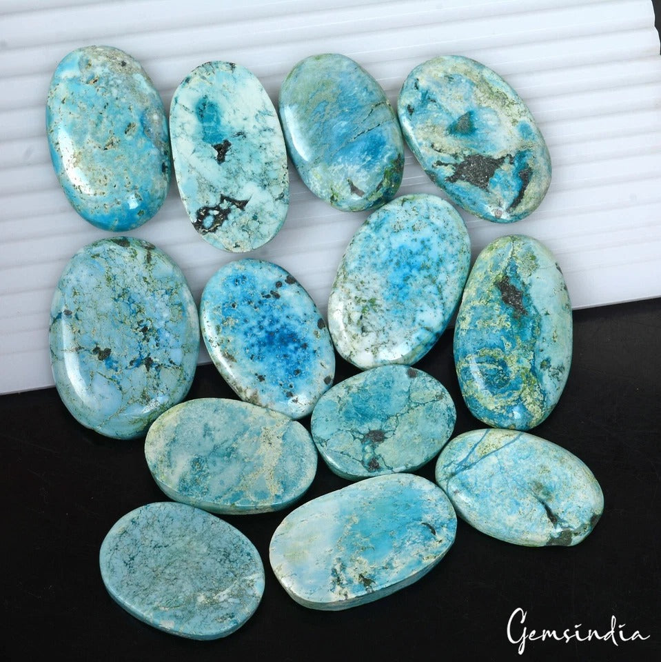 1000 Ct/13 Pcs Natural Blue Arizona Turquoise Oval Cab Loose Gems Wholesale Lot