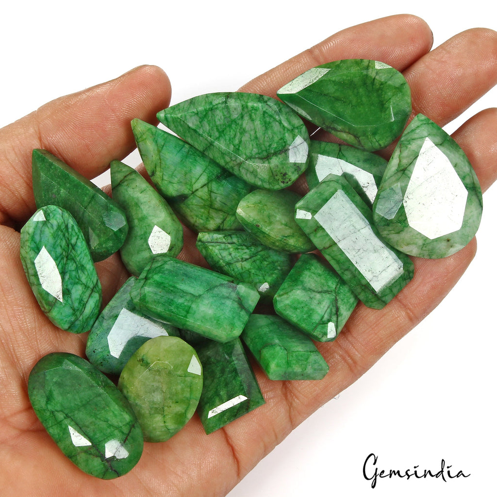 920 Cts/19 Pcs Natural Green Emerald Mix Cut Loose Wholesale 20mm-41mm Gems Lot
