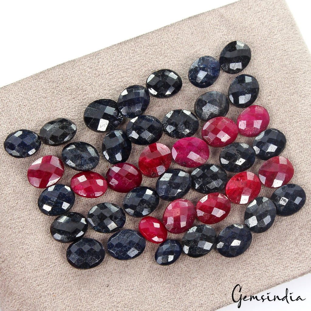 138.70 Ct/40 Pcs Natural Ruby & Sapphire Oval Cut Loose Gems For Jewelry 7-10mm
