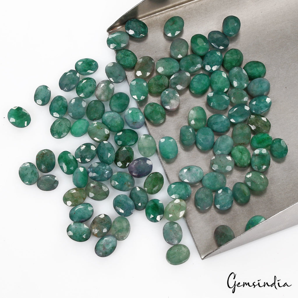 Certified 122 Cts/93 Pcs Natural Green Emerald Oval Faceted Cut Gems For Jewelry