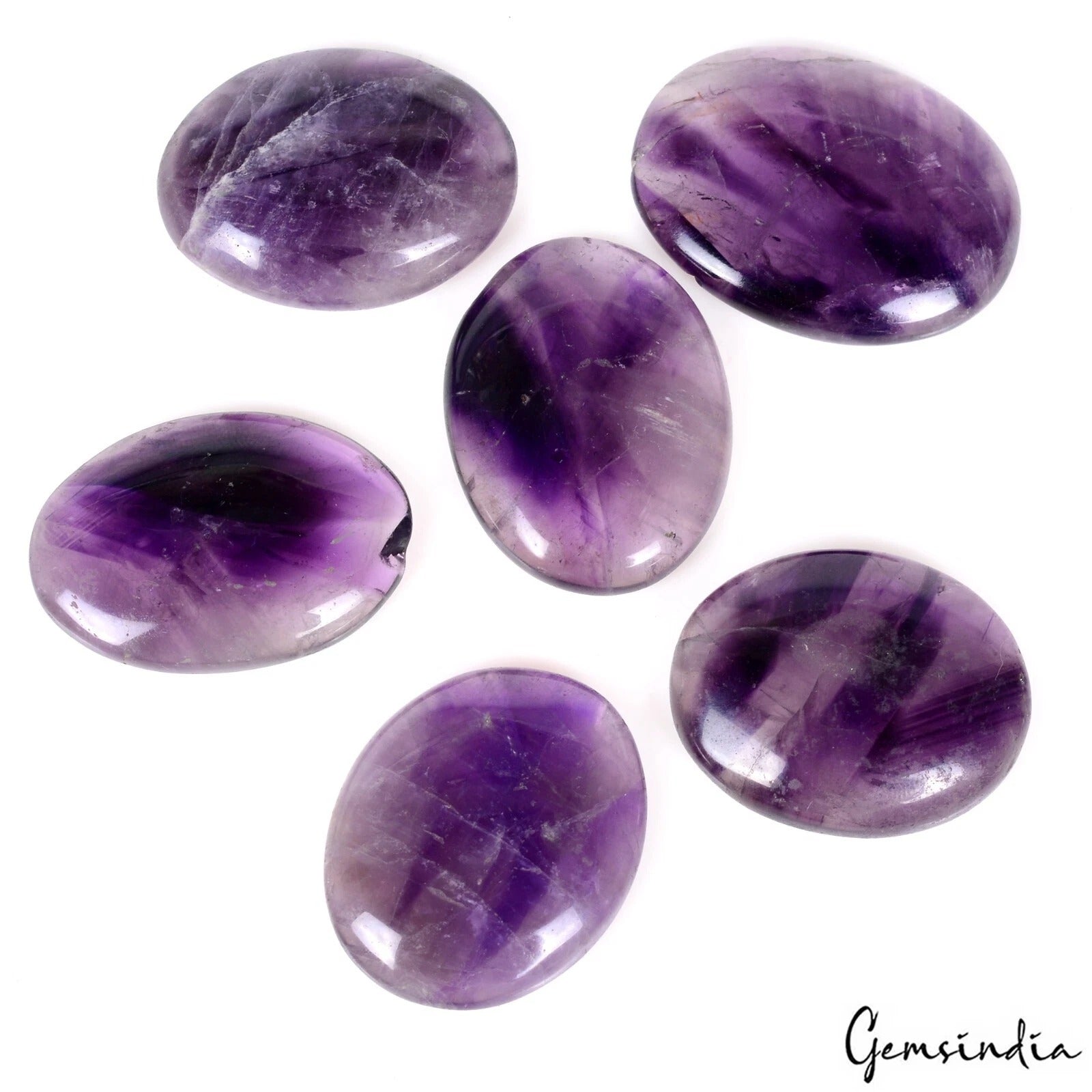 Amethyst Lot, Cabochon, Untreated, Purple — 6 Pieces, 32mm to 36mm, 295 Ct, Madagascar