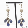 87 Cts Natural Blue Sapphire Pear Beaded Drop/Dangler Earring 3" Christmas Sale