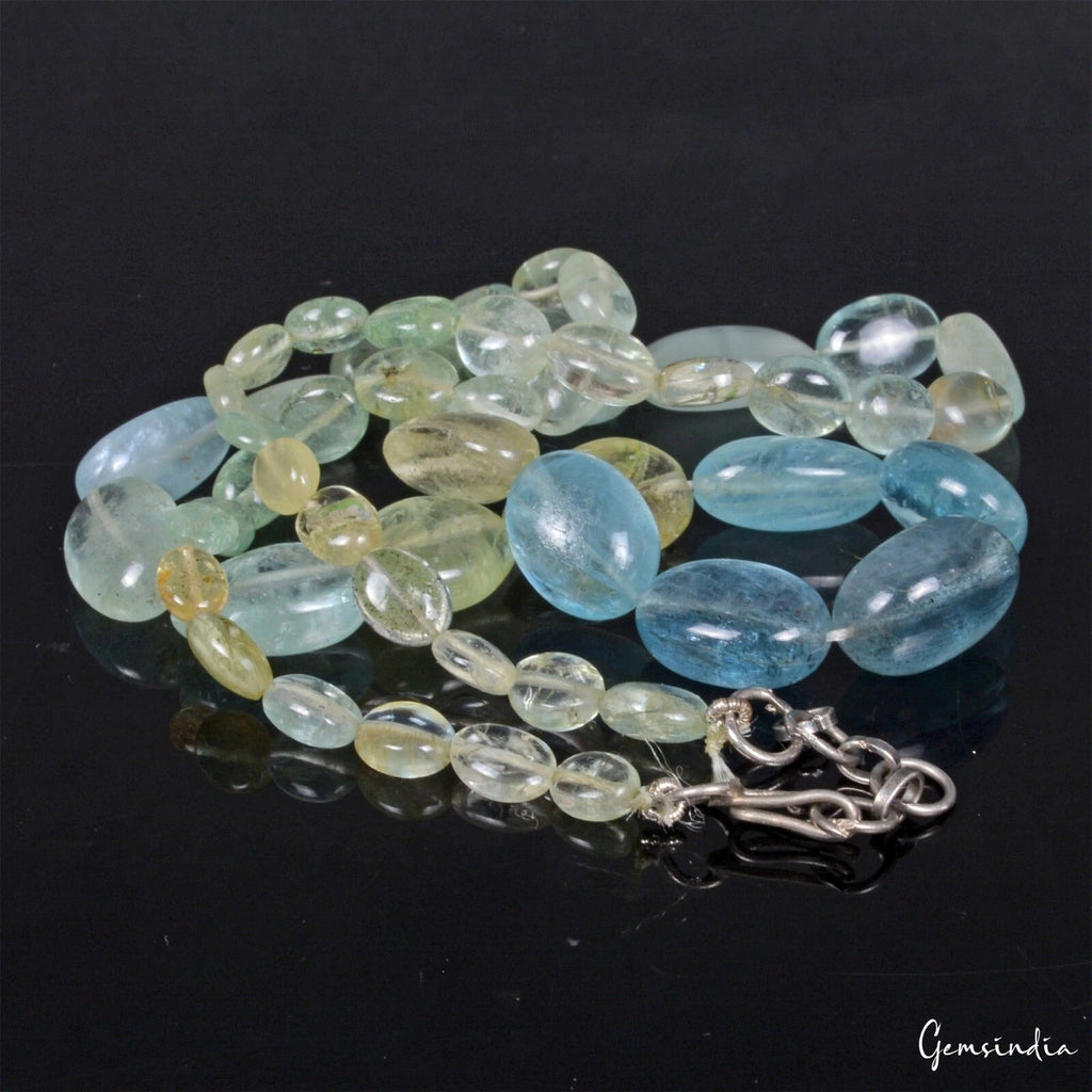 126.75 Cts Natural Untreated Aquamarine Oval Cab Beaded Adjustable Necklace 18"