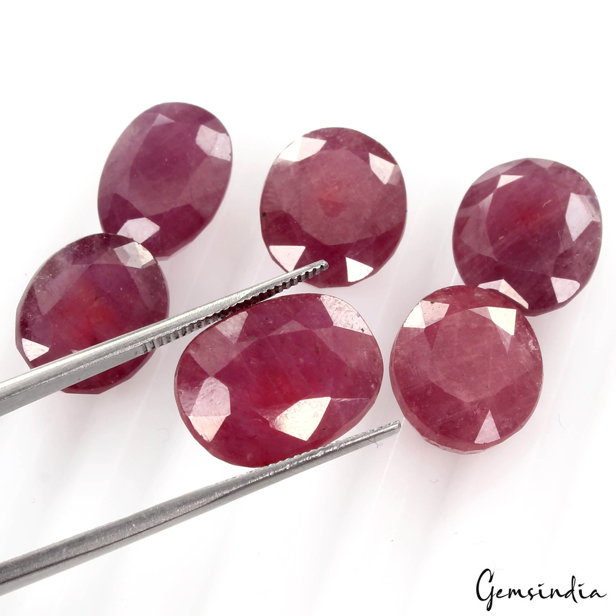 💎 3 Pcs Lot 63.80 Ct Oval Cut Pink Red Ruby Gemstone- Mozambique [Glass Filled]