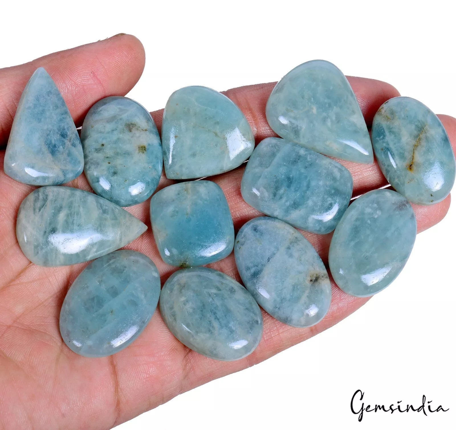 12 Pcs Natural Aquamarine Beryl Loose Cabochon Pendant Size Gemstones 540 Cts