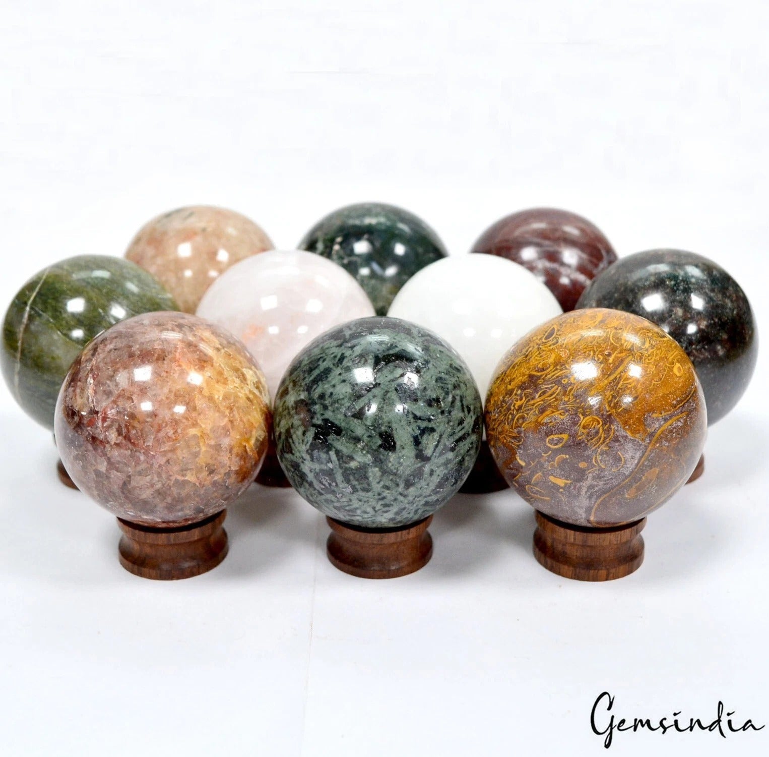 1.9kg Multi Gemstone Sphere Lot 49-52mm Natural Polished Crystal Ball Collection