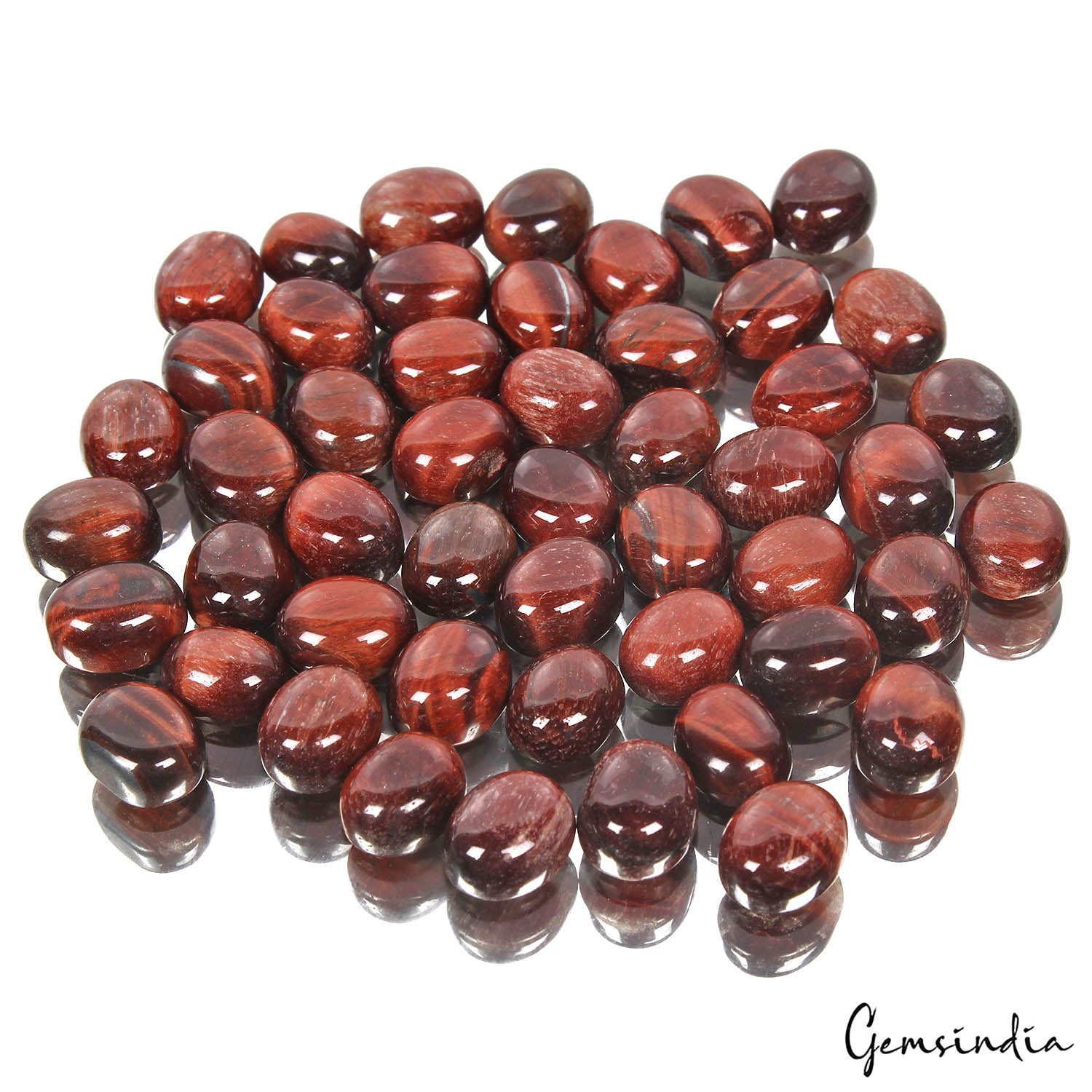 Tiger Eye Lot, Loose Gemstone, Untreated, Red — 50 Pieces, 10mm, 195 Ct, Madagascar