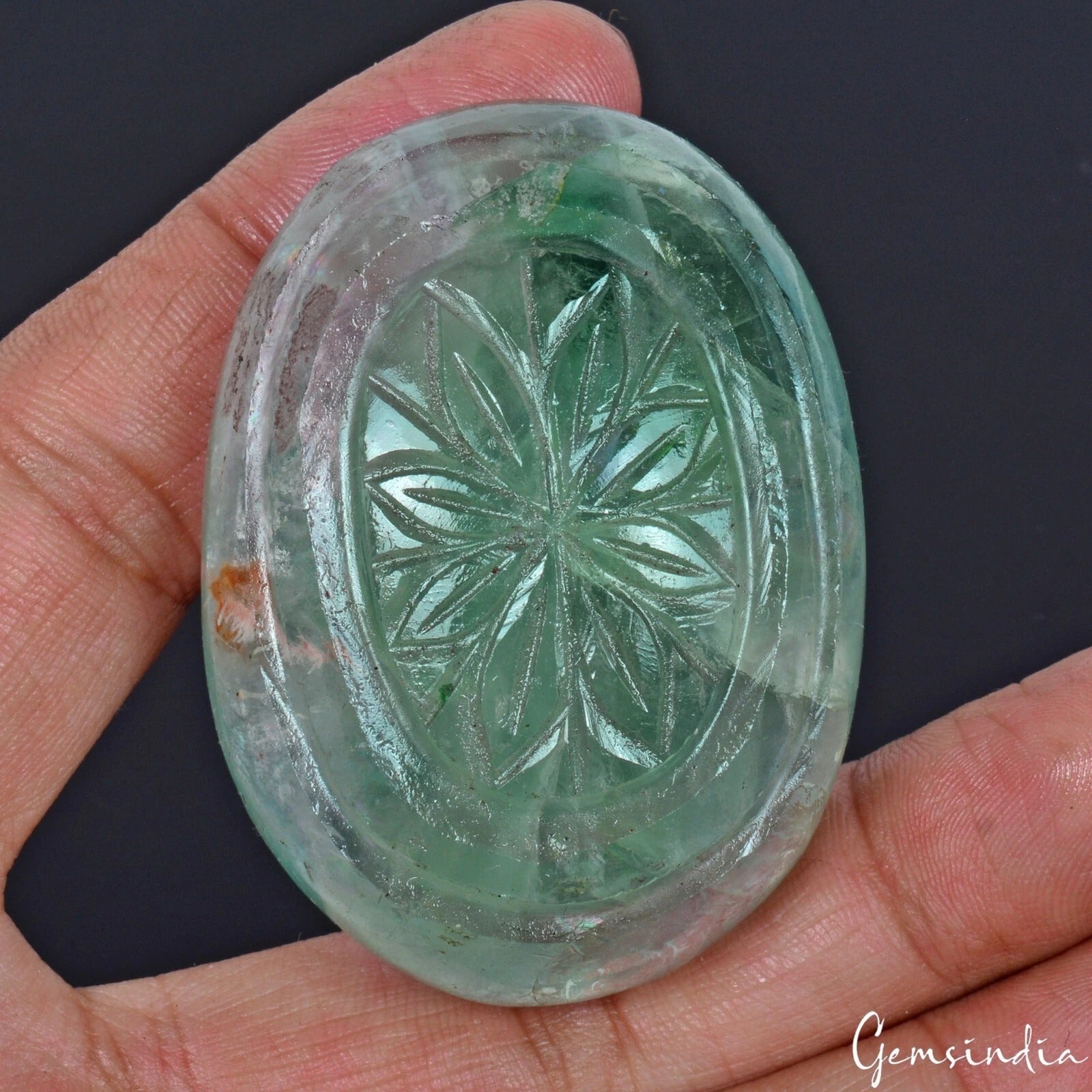 520 Ct Natural Untreated Brazilian Green Fluorite Oval Cut Hand Carved Loose Gem