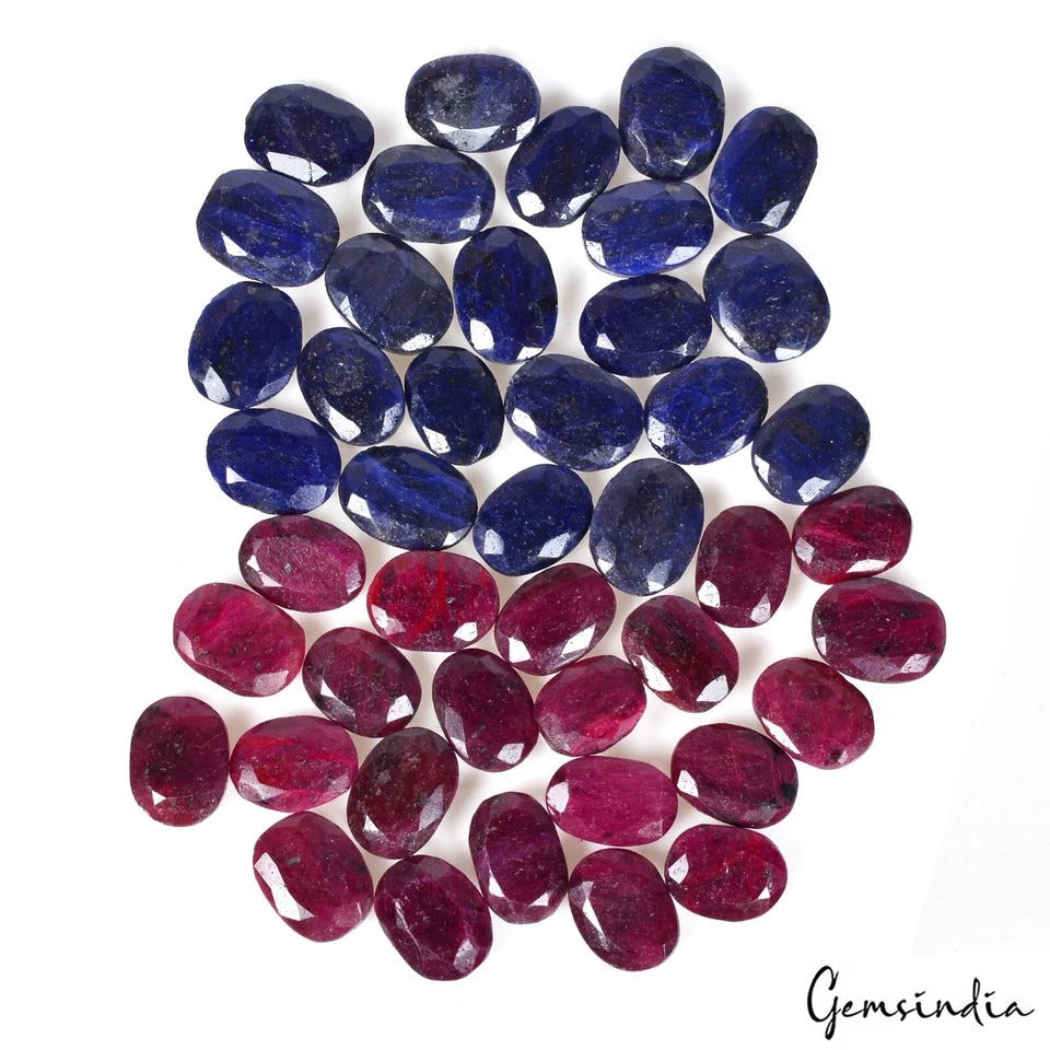 900 Cts/45 Pcs Natural Red Ruby Blue Sapphire Oval Cut Loose Gems For Jewelry