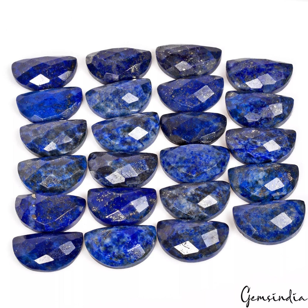 23 Pc Natural Blue Lapis Moon 23x13mm Beautiful Unique Checker Cut Gemstones Lot