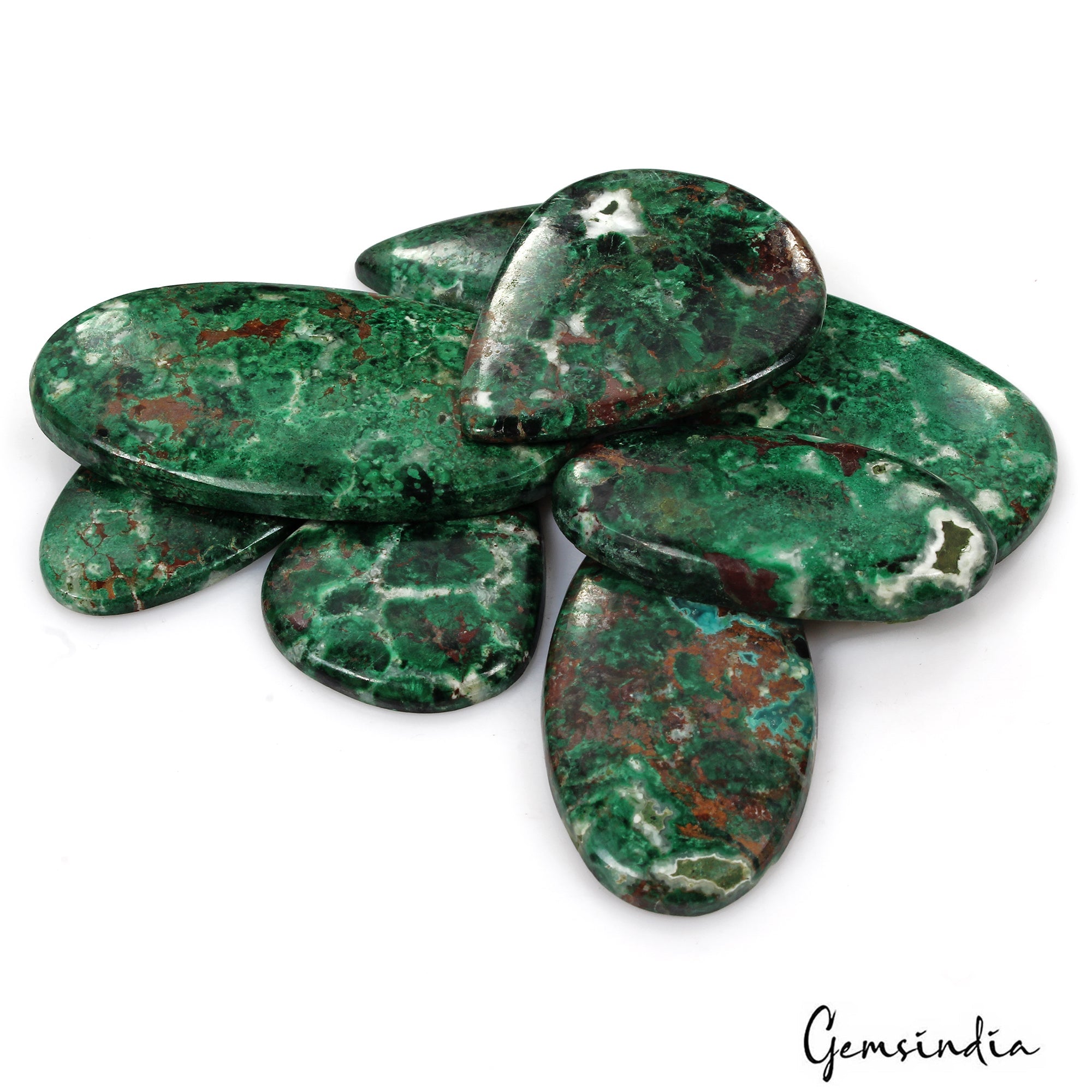 530 Ct/8 Pcs Natural Untreated Green Chrysocolla Mix Cab Loose Gems For Pendant