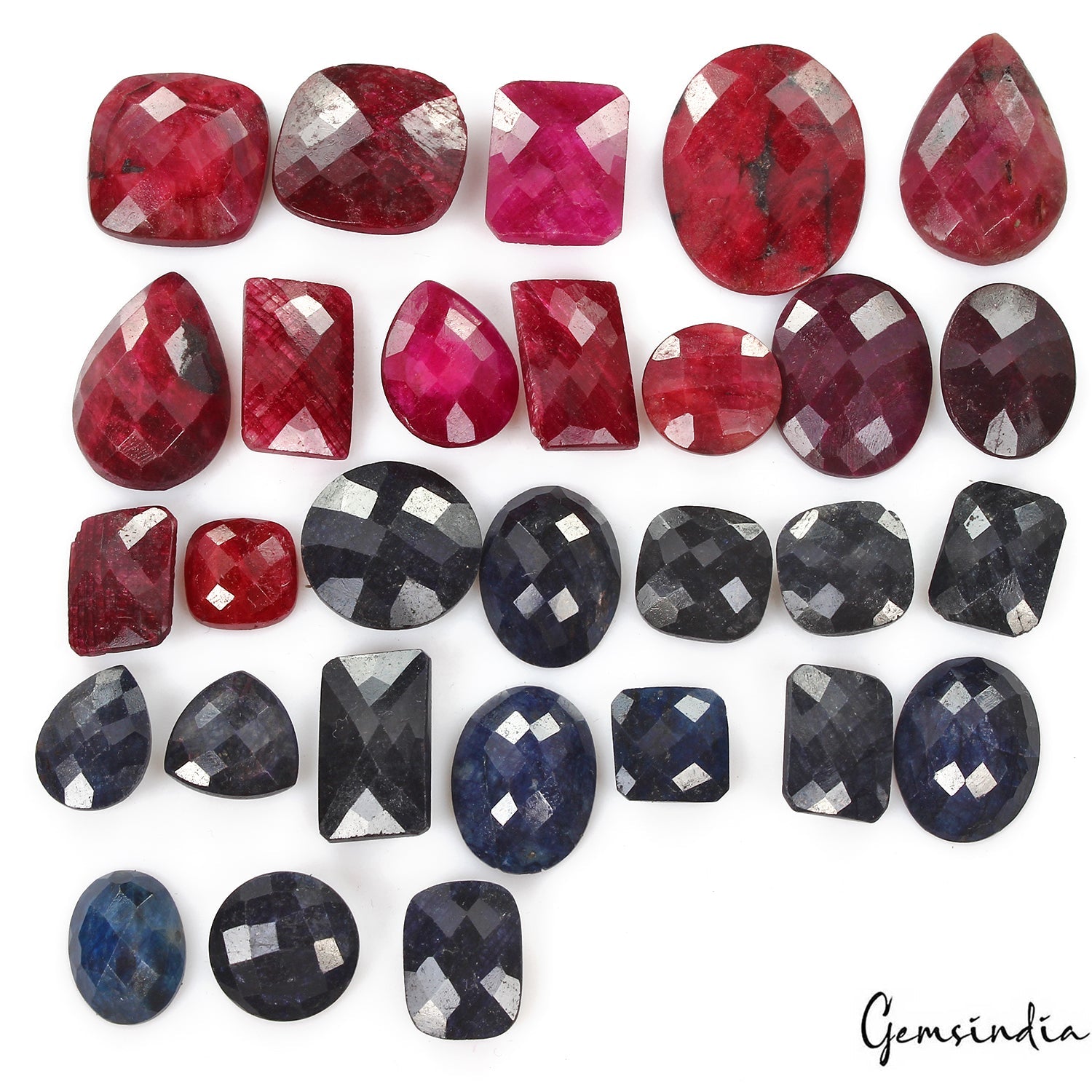 500 Cts/29 Pcs Natural Red Ruby Blue Sapphire Mix Checker Cut Gems For Jewelry
