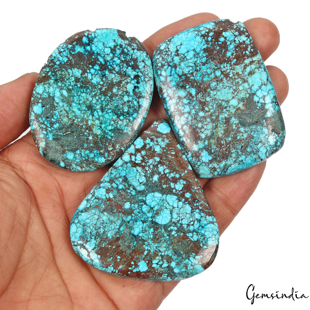 500 Ct/3 Pcs Natural Blue Spiderweb USA Turquoise Mix Cab Loose Gems For Pendant