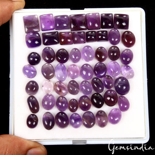 Amethyst Lot, Cabochon, Untreated, Purple — 54 Pieces, 7mm to 12mm, 190.60 Ct, Madagascar