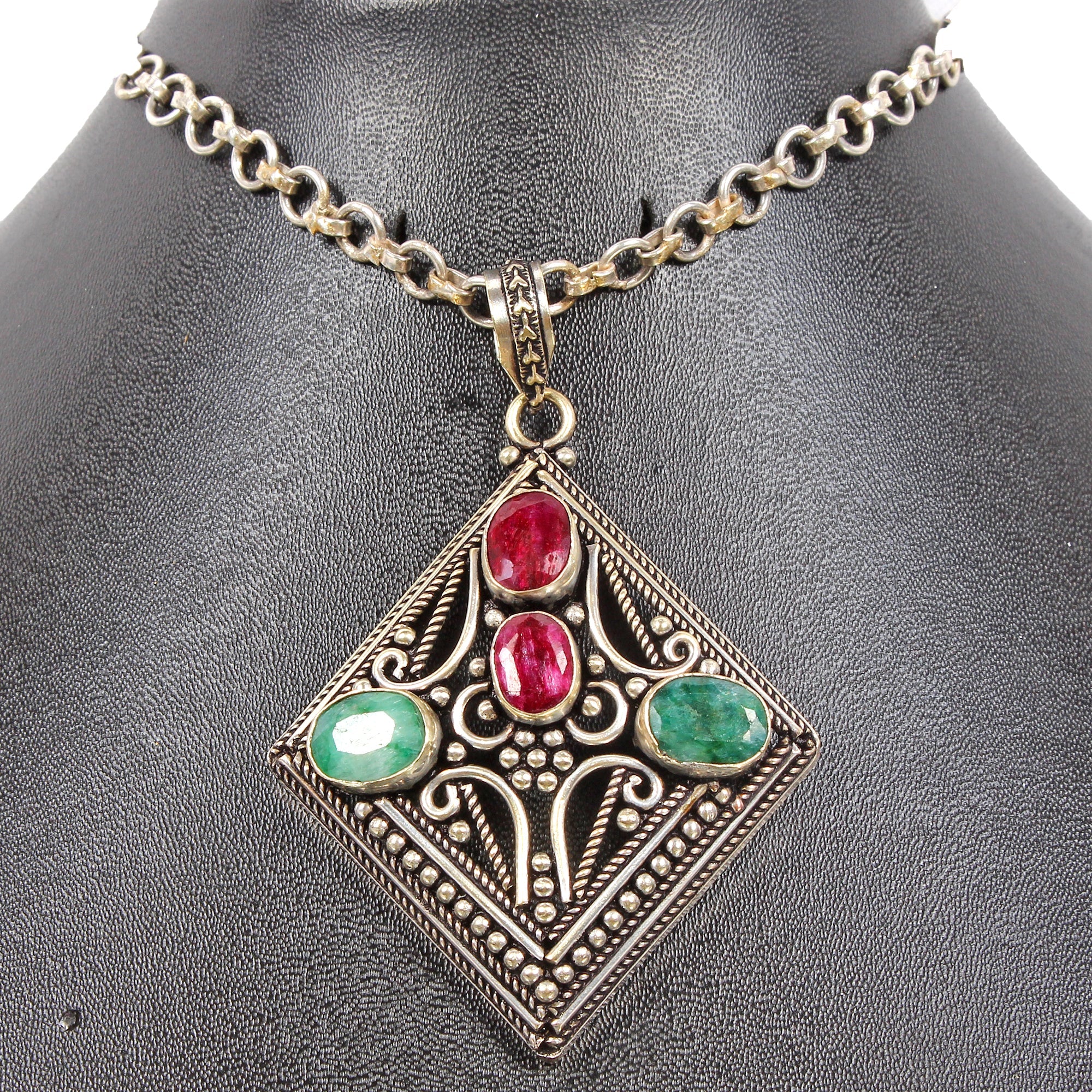 21.20gm Multi Gems Hand Crafted German Silver Pendant Women Jewelry 3 inch