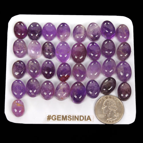 Amethyst Lot, Cabochon, Oval Cabochon, Untreated — 33 Pieces, 14mm, 380 Ct, Madagascar