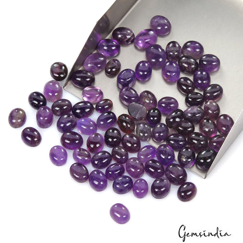 Amethyst Lot, Cabochon, Untreated, Purple — 72 Pieces, 9mm, 310 Ct, Madagascar