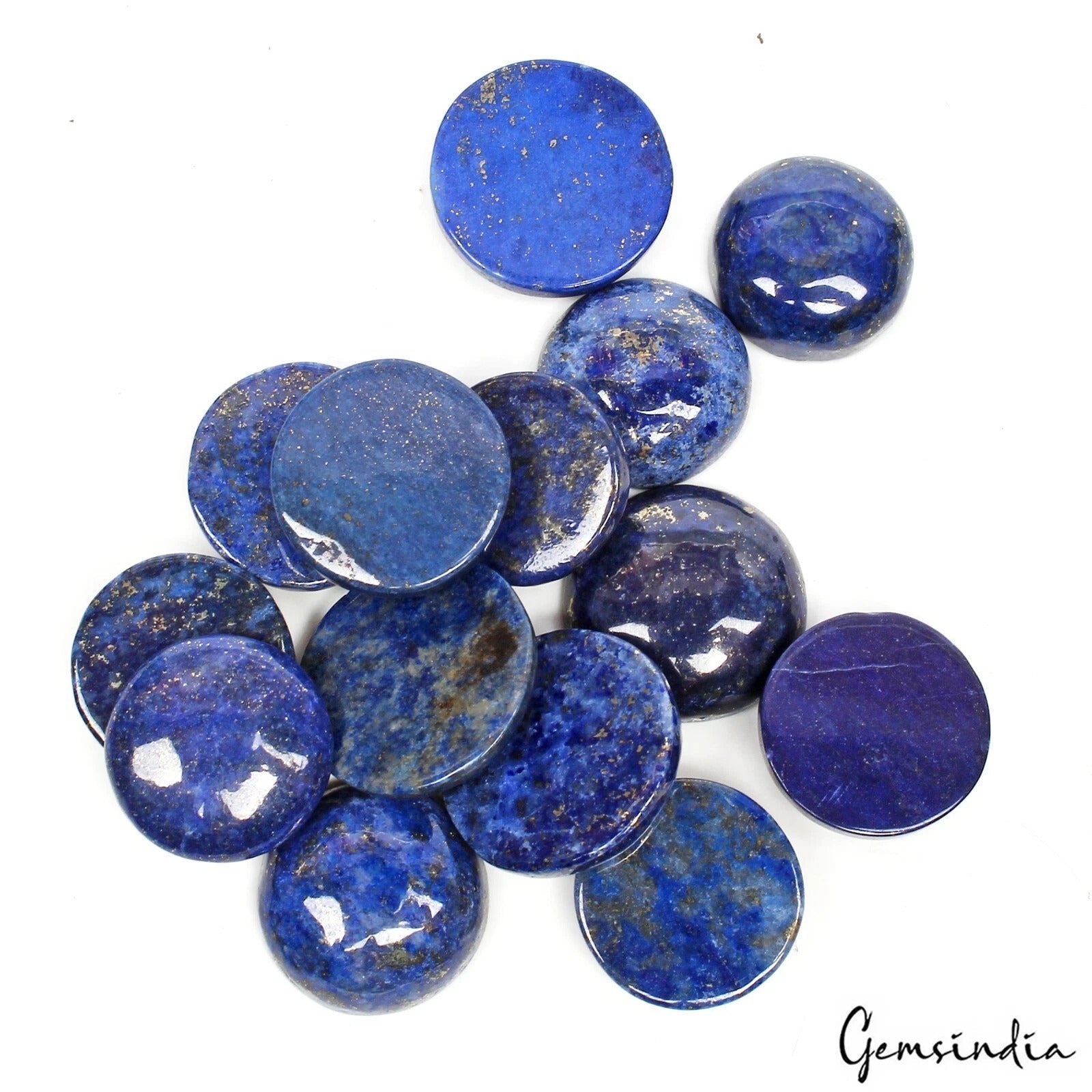 340 Cts/14 Pcs Natural Blue Gold Pyrite Lapis Lazuli Round Cab Gems For Jewelry