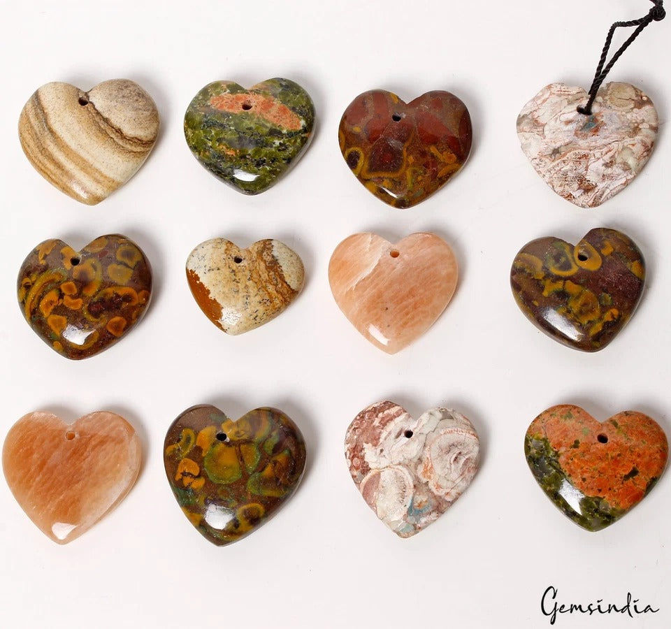 660 Ct/12 Pcs Natural Multi-Gems Heart Shape Drilled Beads For Pendant Jewelry