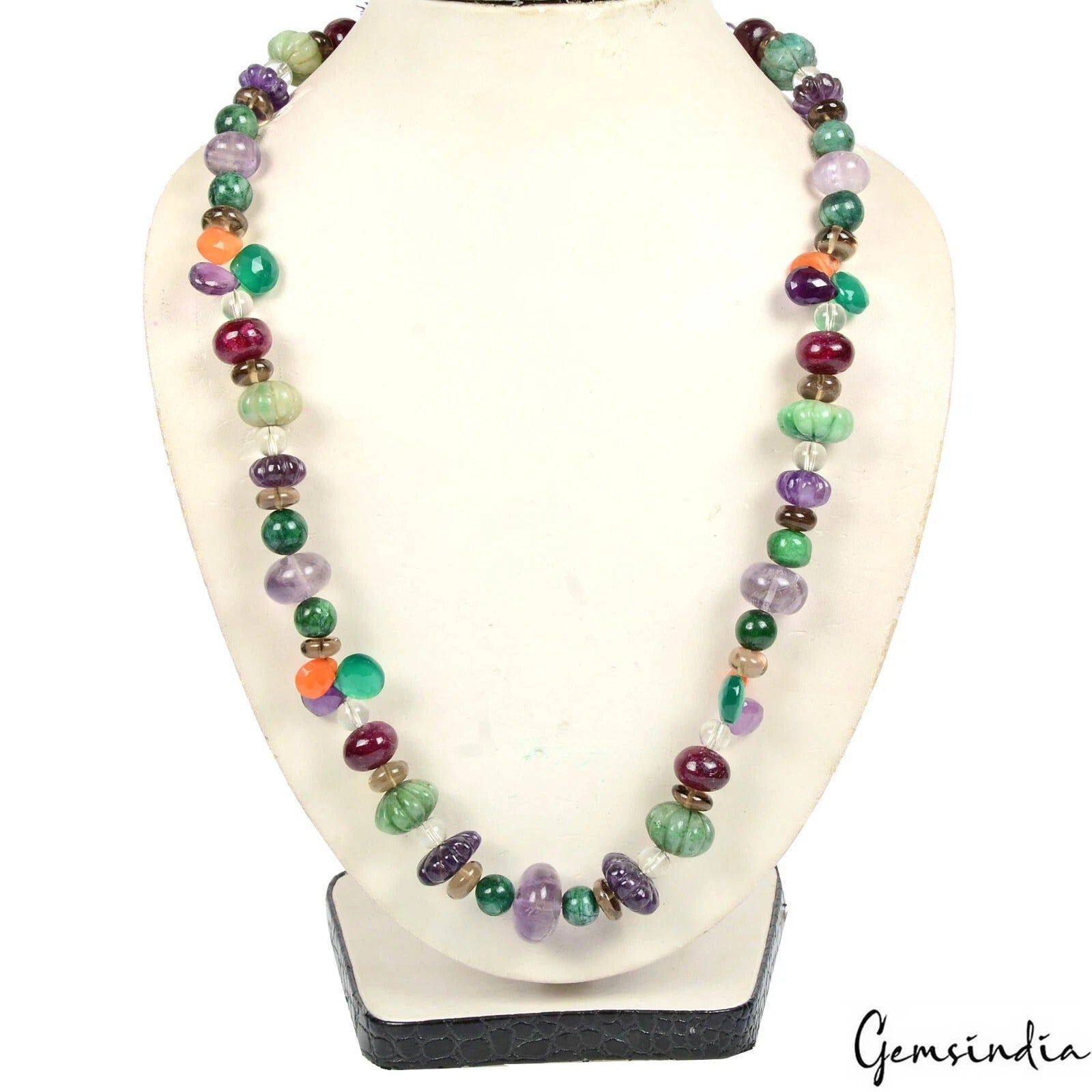 630 Ct/85 Pcs Natural Multi-Color/Multi Gems Mix Cut Drill Bead Strand 23" Long