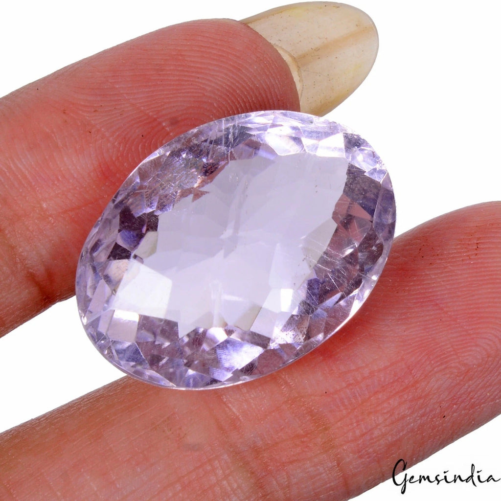 27.10 Ct Natural Untreated Lavender Amethyst Oval Checker Cut Certified Gemstone