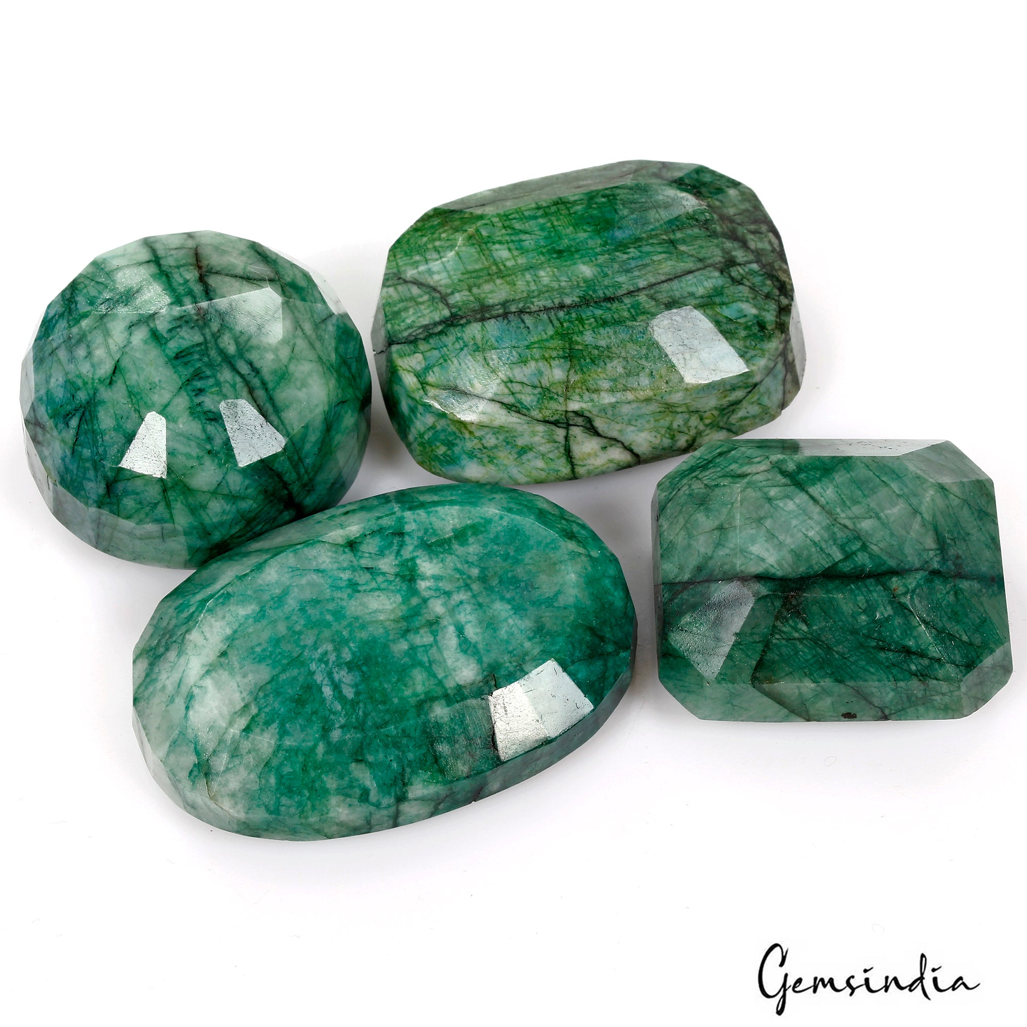 Emerald Lot, Loose Gemstone, Color Enhanced — 4 Pieces, 39mm to 57mm, 1200 Ct, Zambia