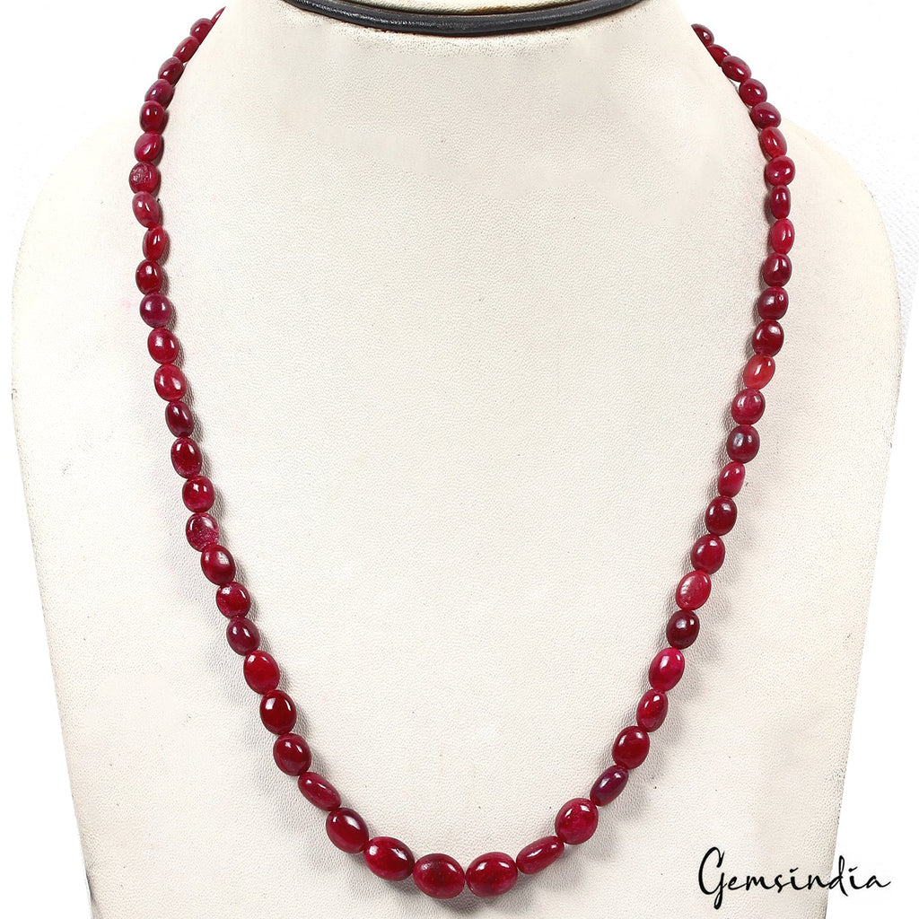 160 Ct Natural Red Ruby Oval Cab Gems Beaded Handmade Single Strand Necklace 19"