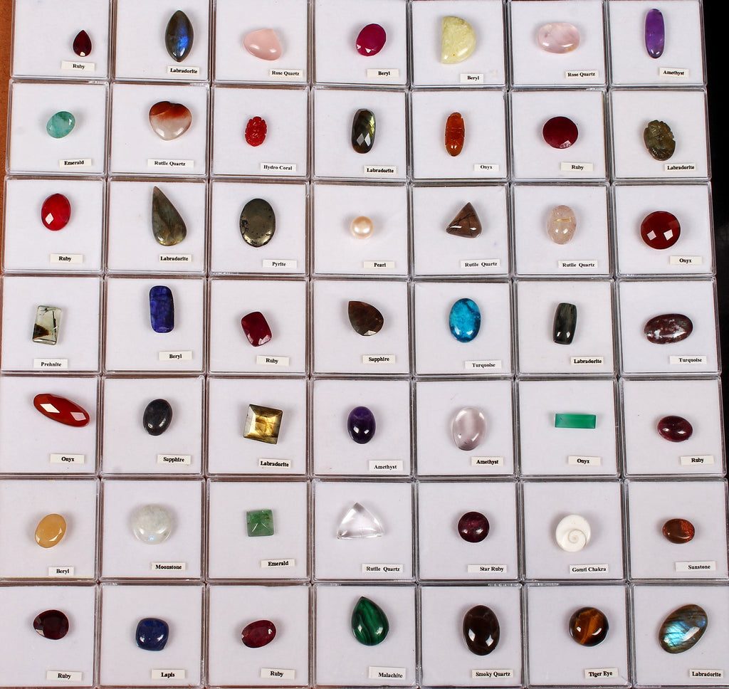 49 Pcs Estate Genuine Semi Precious Loose Mix Cut Multi Gems 49 Box Collection