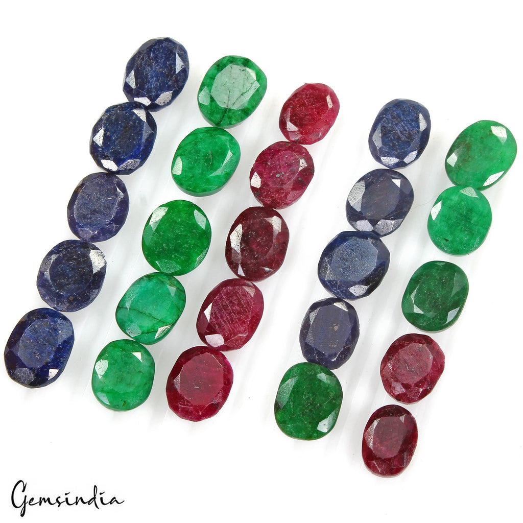 400 Cts/25 Pcs Natural Multi Color Ruby Emerald Sapphire Oval Cut Loose Gems Lot