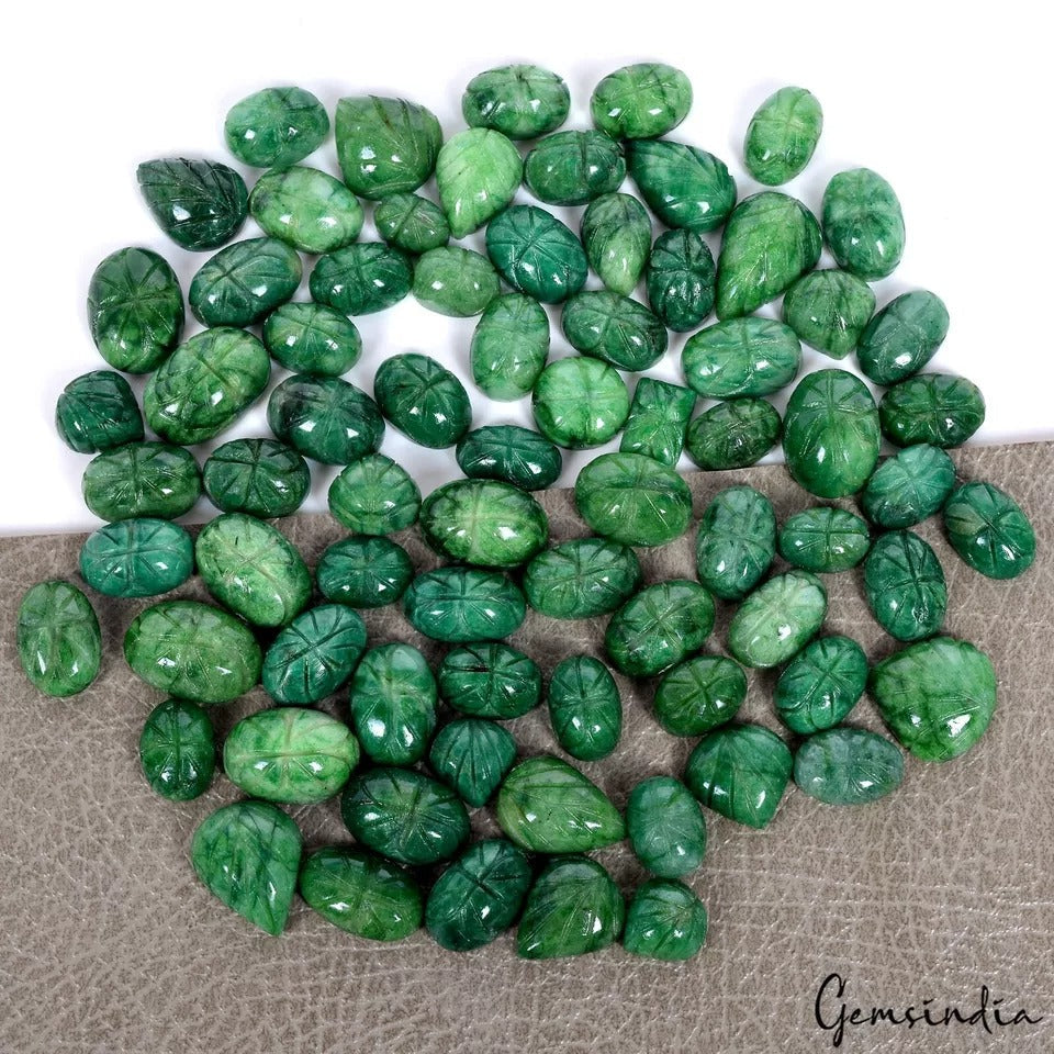 1000 Cts Natural Green Emerald Mix Cabochon Moghul Carving Loose Gemstones/74 Pc