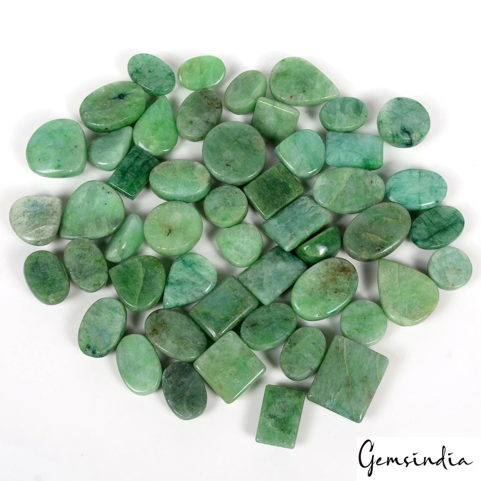 Emerald Lot, Cabochon, Color Enhanced, Green — 49 Pieces, 18mm to 30mm, 1880 Ct, Brazil
