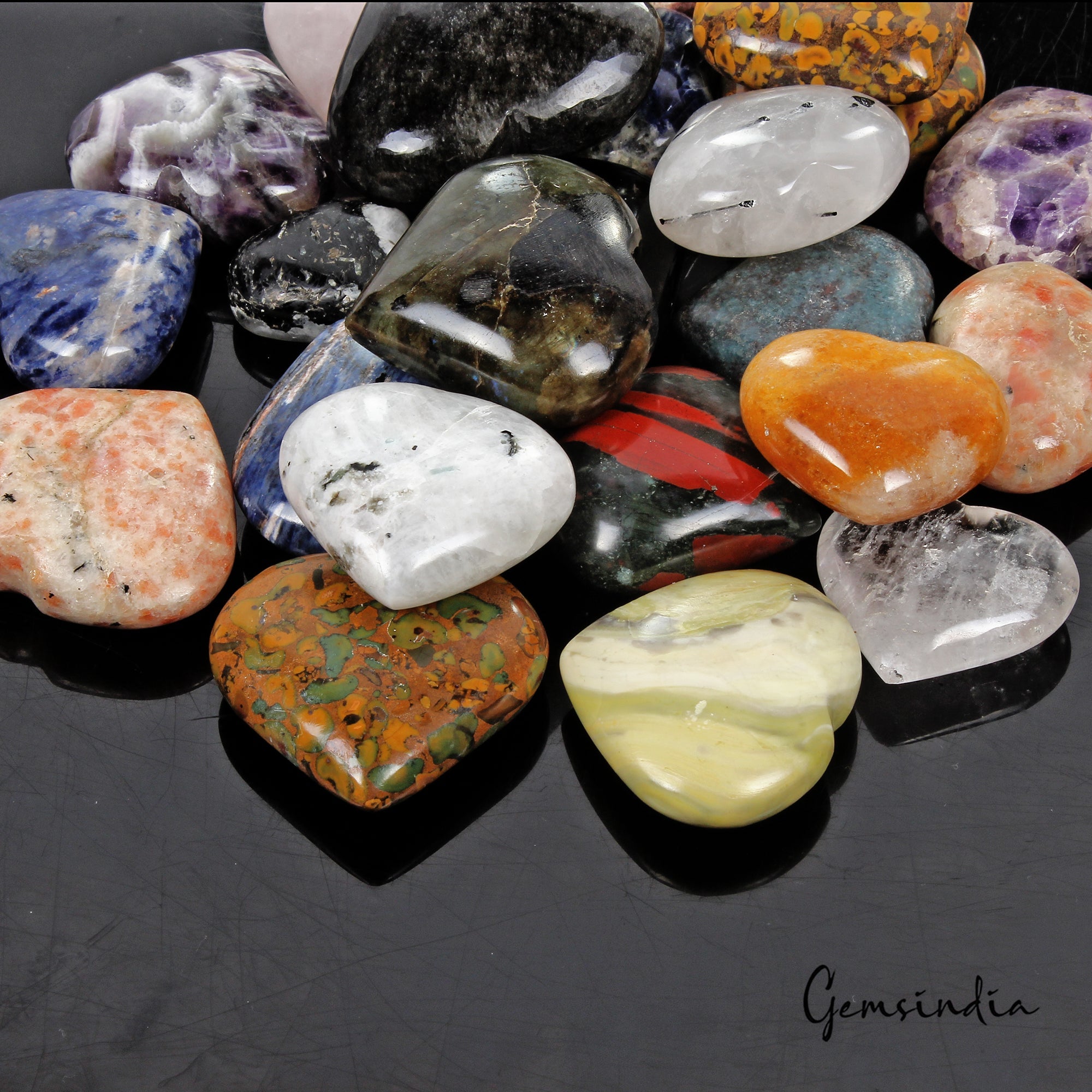 24 Pcs Heart Shaped Natural Crystals Bulk Healing Multi Gemstones Collection-2Kg