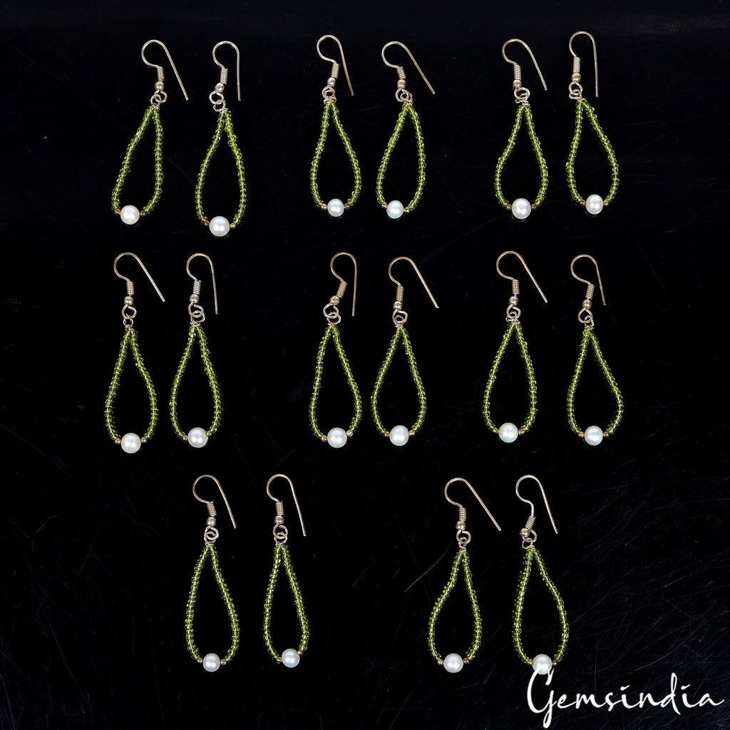8 Pair Hydro Peridot Stones Dangle Earrings Drop Silver Hook Ear-rings~ 135 Cts