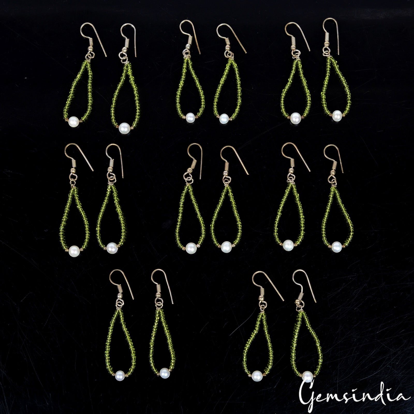 8 Pair Hydro Peridot Stones Dangle Earrings Drop Silver Hook Ear-rings~ 135 Cts