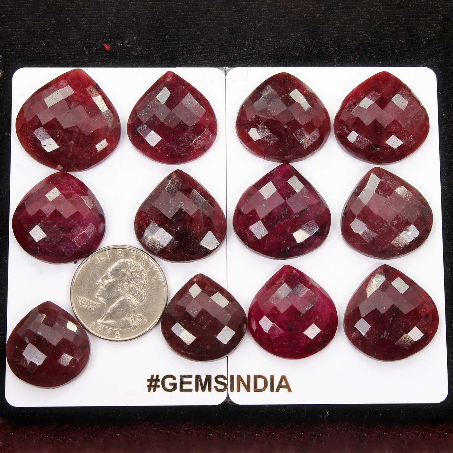 12 Pcs Natural Dark Red Ruby Heart Checker Cut 21-27mm Gemstones w/Flat Back